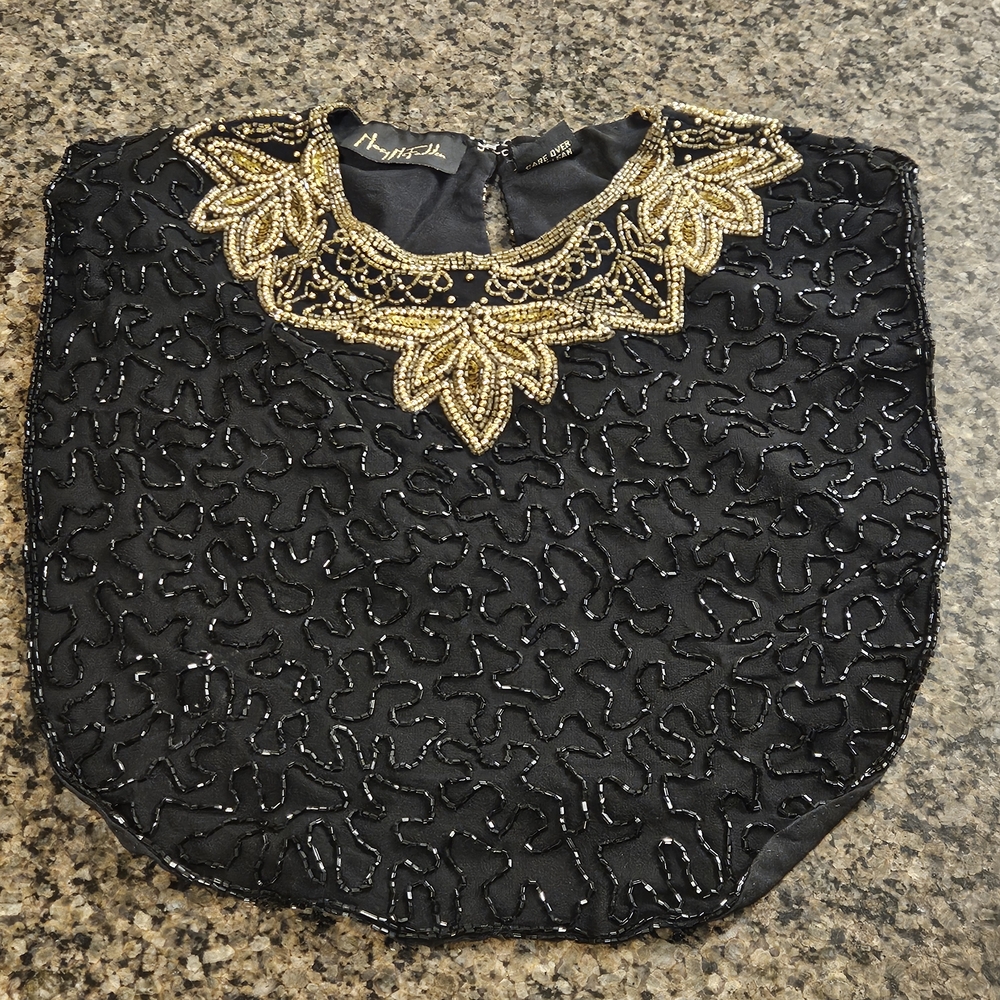 Vintage Mary McFadden Black and Gold Beaded Collar And Satchel Accessory Set - Picture 2 of 8
